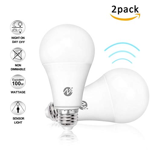 Motion Sensor Light Bulbs Dusk to Dawn LED Light Bulbs Radar Motion Detector Light 100 Watt Equivalent E26 Base A19 Indoor Outdoor Lighting Lamp 12W Soft White 6500K 2 Pack