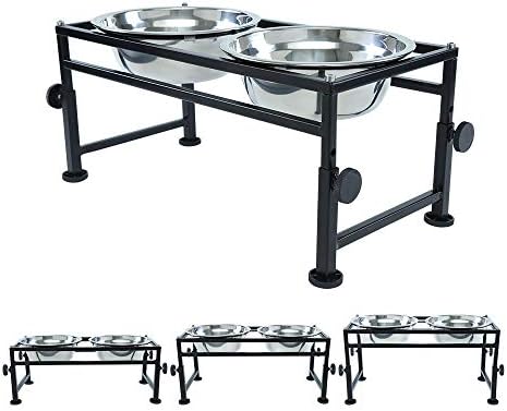 FOREYY Adjustable Raised Pet Bowls for Dogs and Cats – Elevated Iron Dog Cat Pet Food and Water Feeder Stand with 2 Stainless Steel Bowls and Anti Slip Feet for Small Medium Large Dogs