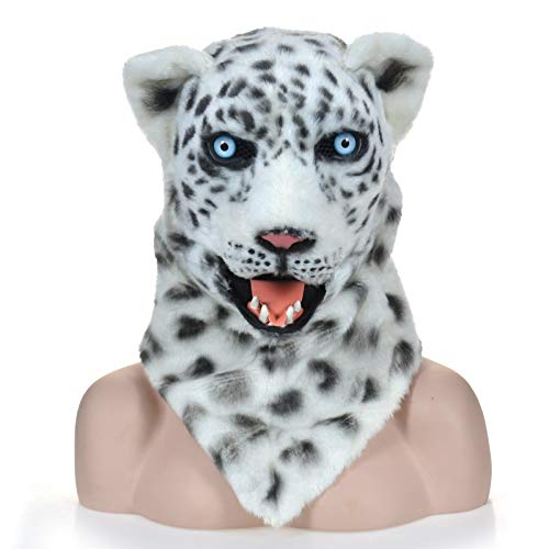 LULI Creepy Head Furry Moving Mouth Realistic Animal Snow Leopard Mask Halloween Carnival Costume Ma