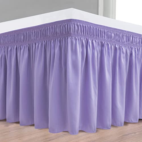 Biscaynebay Wrap Around Bed Skirts for King & Cal King Beds 15 Inches Drop, Lavender Elastic