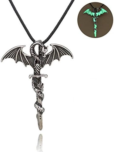 Amesii Retro Glow in The Dark Cross Dragon Pendant Necklace Luminous Jewelry Halloween Party Banquet Gift