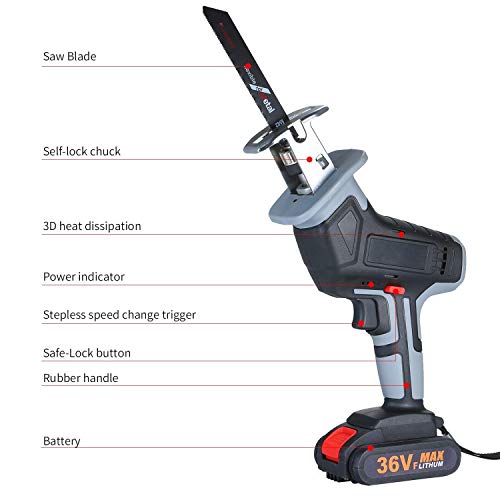 Professionelle elektrische Säbelsäge Wood Cutter 36V Akku-Li-Ionen-Variable Speed Kettensäge for Holz Metall Cutting… – Bild 5