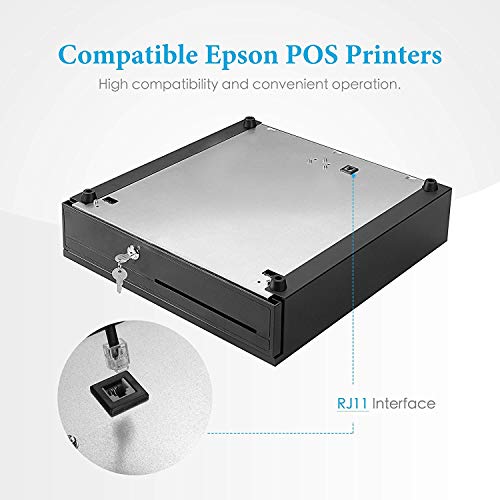 Nurxiovo Cash Register Drawer 16 Inch Money Box 5 Bill 5 Coin Money Tray Lock/POS Machine RJ11 RJ12 Interface/Open with Key,Steel Case Pairs - Thumbnail 2