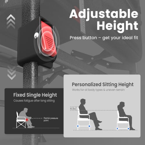 HIKEMOON Folding Camping Director Chairs, Oversized Heavy Duty Portable Chair with Adjustable Height, Side Table & Storage Pocket, Compact Fold for Outdoor, Camp, Beach, Fishing, Lawn, Travel