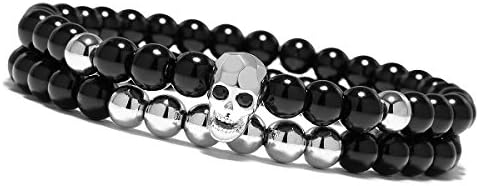 YUXI Skull Beads Bracelets 6MM Matte Agate Elastic Energy Beaded Stretch Bracelet for Women Men