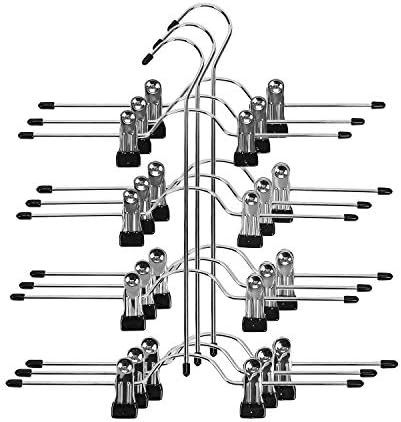 UTOVME 4 Tier Jeans Trouser Skirt Scarf Hanger, Adjustable Clips, Stainless Steel+Black Vinyl, 3 PCS