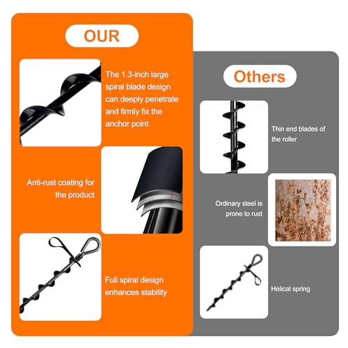 36cm Ground Anchor, Steel Screw On Pegs, Heavy Duty Ground Anchors for Trampoline, Tents, Swings and Camping, Rustproof Tent Pegs for Outdoor Fixing,4