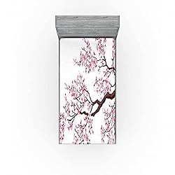 Ambesonne Japanese Fitted Sheet, Branch of a