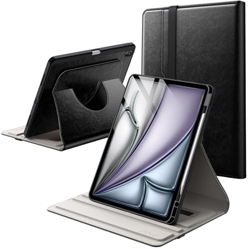 JETech Rotating Case for iPad Air 13 Inch M4/M3/M2 (2026/2025/2024) with Pencil Holder, Folio PU Leather Case 360 Degree Rotation (Black)