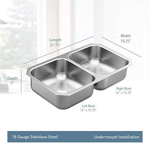 Moen GS18210 1800 Series 31.75inch 18 Gauge Undermount Double Bowl