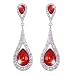 EVER FAITH Women's Austrian Crystal Elegant Dual Teardrop Pierced Dangle Earrings Ruby Color Silver-Tone