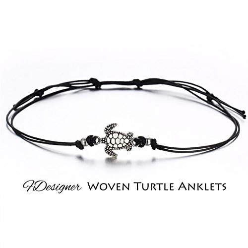 Fdesigner Boho Turtle Anklets Bracelet Set Woven Foot Chain Rope Decorative Beach Jewelry for Women and Girls 3pcs (Style |)