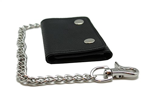 Cow Leather Biker Trifold Chain Wallet Zip Pocket lobster Claw Hook in Gift Box Trucker,Motorcycle