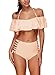 Vsecrety Two Piece Women's Halter Off the Shoulder Flounce Swimsuits High Waisted Bikini Sets(Pink,L)