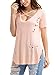 Sidefeel Women Crisscross Front V Neck T-Shirt Destroyed Baggy Blouse XX-Large Pink