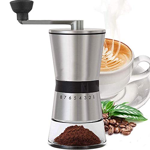 FeelGlad Manuelle Kaffeemühle, HandKaffeemühle aus Edelstahl Kaffeemühle, 8 Verstellbarer Mahlgrad mit 1 Abnehmbare…
