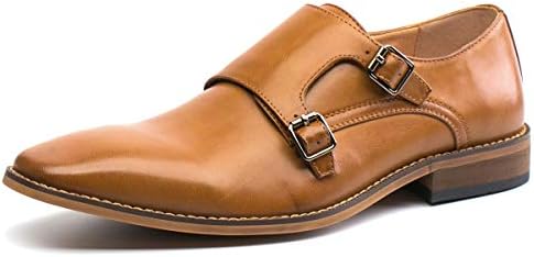 Men's Double Monk Strap Dress Shoes Slip on Oxford Classic Modern Square Toe Formal Loafer