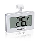 Refrigerator Thermometer, BetyBedy Digital Waterproof Freezer with Hook- Easy to Read Large LCD Display, Room Fridge Thermometer- Perfect for fridge(White)