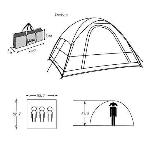 SEMOO Camping Tent Water Resistant 3-Person 1 Door 3-Season Lightweight Dome Tent with Portable Bag - Thumbnail 4