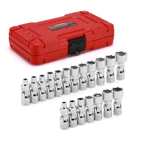 CASOMAN Universalgelenk-Steckschlüssel-Set, 1/4-Zoll-Antrieb, metrisch (5 mm bis 15 mm) und SAE (3/16 Zoll bis 9/16 Zoll), flexible Wackel-Stecknüsse