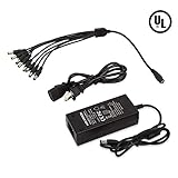 HISVISION Security Camera Power Adapter 12V 5A 100V-240V AC to DC 2.1x5.5mm w/ 8-Way Power Splitter Cable Power Supply-Fits DVR/NVR/AHD/TVI Security System, LED Strip Lights