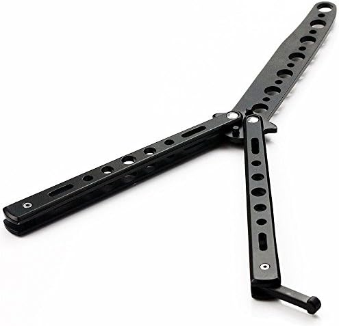LANYUER Butterfly Training Knife Folding Butterfly Comb Stainless Steel Practice Trainer Knife Blade Safety Fancy Dress Balisong Style(Black)