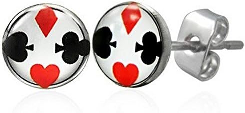 Timeless Treasures - Stainless Steel Playing Card Suit Men's Stud Earrings - 7 mm Diameter (.27")