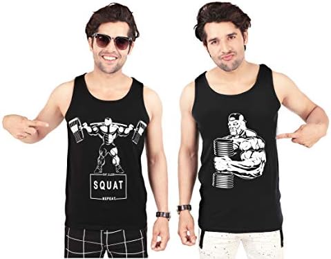 Hipsters Fashion Combo of Two Men's Premium Cotton Lycra Sleeveless T-Shirt/Tank Top (Pack of 2) (bodyB01+Squat01)