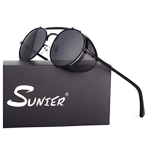 Retro Round Polarized Steampunk Sunglasses Men Women Crowley Side Shield Goggles Gothic S92-ADVANCED POLARIZED