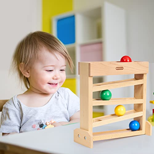 MORITECK Montessori Ball Drop Toy, Wooden Ball Tracker, Early