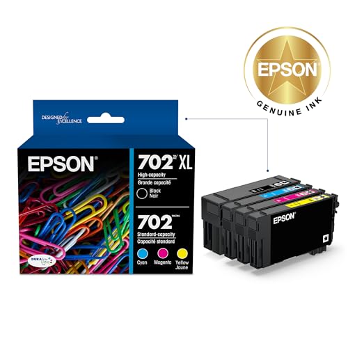 Epson 702 DURABrite Ultra Ink High Capacity Black & Standard Color Cartridge Combo Pack (T702XL-BCS) Works with WorkForce Pro WF-3720, WF-3730, WF-3733