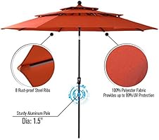 Amazon Com Phi Villa 10ft 3 Tier Auto Tilt Patio Umbrella Outdoor Double Vented Umbrella Orange Red Garden Outdoor