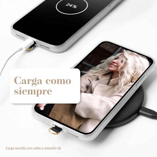 moex Unleash para Samsung Galaxy Grand Prime – Cadena para teléfono móvil con mosquetón y correa para el cuello – Collar para teléfono con almohadilla para fundas – Cadena para colgar en color beige