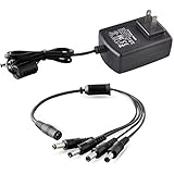 ISEEUSEE 12V 2A 100V-240V Security Camera Power Adapter with 4-Way Power Splitter Cable FCC UL Certified CCTV Power Adapter Transformers-Fits Analog/AHD DVR/Camera