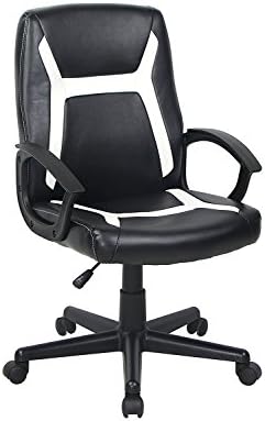 BONUM Ergonomic Bonded Leather Mid-Back Task Office Chair Adjustable Desk Chair with Armrest Swivel Desk Chair (Black)