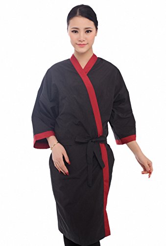 Salon Client Gown Robes Cape, Hair Salon Smock for Clients- Kimono Style - Red Trim