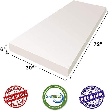AK TRADING CO. 6" H X 30" W x 72"L Upholstery Foam Cushion CertiPUR-US® Certified. (Seat Replacement, Upholstery Sheet, Foam Padding)