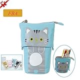 Eselltotal Stand up Pencil Holder Telescopic Pencil Case Transformer Pen Box,PU Cartoon Cute Cat Telescopic Pencil Pouch Bag for birthday gifts