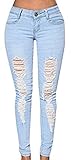 Dellytop Women's Blue Denim Stretch Jeans Destroy Skinny Ripped Distressed Pants