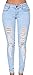 Dellytop Women's Blue Denim Stretch Jeans Destroy Skinny Ripped Distressed Pants