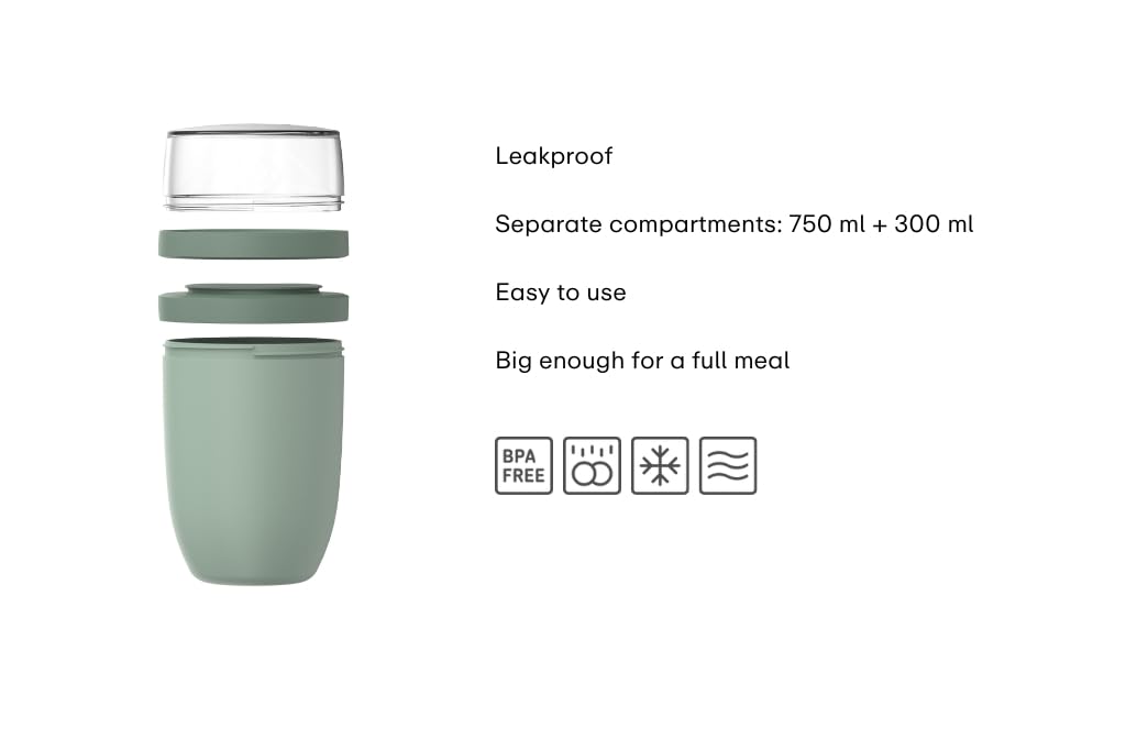 Mepal - Müslibecher xl Ellipse - Müslibecher To Go - Joghurtbecher To Go - Unterteilung für Joghurt & Müsli - Geeignet für Gefrierschrank, Mikrowelle & Spülmaschine - 750 + 300 ml - Vivid mauve 2