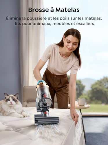 SMOTURE Cordless Vacuum Cleaner, 50KPA 600W 65Mins Powerful Cordless Vacuum Cleaner with Mattress Brush, 1M Hose, Auto Mode, Touch Screen, Scented Mop for Animal/Home/Car Hair