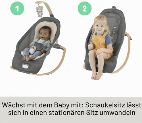 Every Season Babywippe & Babyschaukel, Musik, Vibration, Holz-Spielbogen, 2 Spielzeuge, kühle/wärmende Stoffe, 0–30 Monate – Wesley