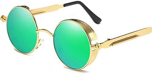 WPAY Retro Steampunk Sunglasses Round Lens with Screws Spring Legs for Women Men (Golden/Green, 47)
