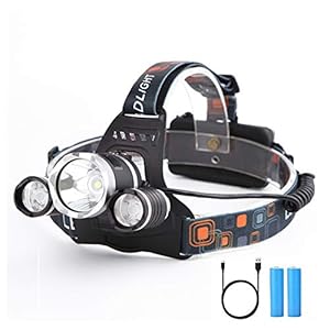 LED Hoofdlamp, Yizhet 3LED Hoofdzaklamp 3000 lumen LED Hoofdlamp USB Koplamp Waterdicht, USB Oplaadbare Koplamp Hoek Van…
