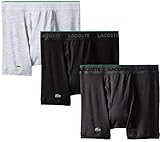 Lacoste Men's 3-Pack Essentials Cotton Boxer Brief, Black/Charcoal/Gray, Large