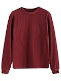 Romwe Women's Ribbed Round Neck Drop Shoulder Batwing Long Sleeve Sweatshirt