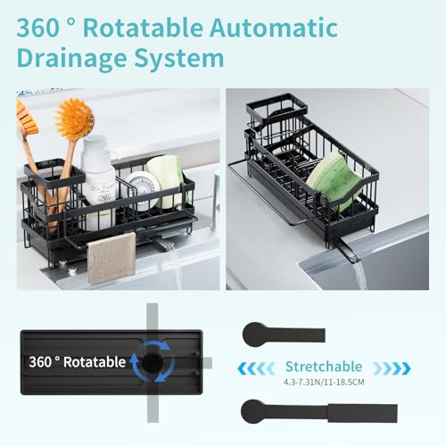 iHomara Kitchen Sink Organiser, Sponge Holder, Sink Organiser, Stainless Steel, Washing Up Liquid Holder, Sink Caddy Kitchen Organiser, Kitchen Organisation, Sink, Sink Utensils Storage