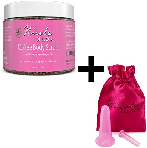 Arabica Coffee Body Scrub Anti Cellulite SKINCARE BUNDLE with Silicone Facial Cupping Therapy Set to Tone Moisturise and Nourish/Tighten Your Skin and Reduce Cellulite