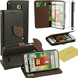 LG Optimus L70 Case, Fulland Wallet Card Holder PU Leather Pouch Flip Leaf Style Case Cover with Stand for LG Optimus L70 Plus Stylus Pen and Screen Protector -Black